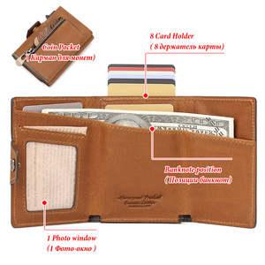 RFID porta carte di credito con fermasoldi per gli uomini pazzo cavallo portafoglio in pelle per gli uomini in alluminio Pop Up metallo porta carte - Product Image 3