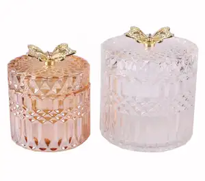 2023 Mode Golden Butterfly Aufbewahrung sglas Amber Pink Grey Transparent Candle Jar für Home Decoration