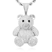 Collier en argent de haute qualité or graisse mignon simple et honnête laboratoire d'ours en peluche grandir diamant collier en argent sterling 925