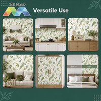 MOI Wallpaper Kupu-kupu Botani Putih Hijau Gulungan 45cm X 10m Dekorasi Permukaan Kabinet