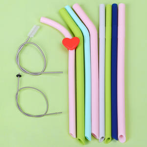 مخصص على شكل طويل سيليكون القش Bpa الحرة الشرب القش قابلة لإعادة الاستخدام قابلة للطي شفاطات للشرب مع القضية - Product Image 2