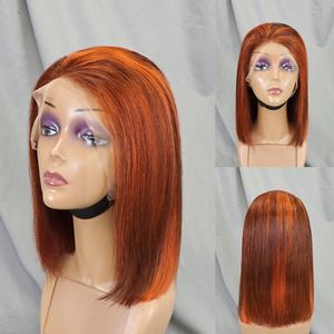 Oranje gemberkleurige 13x4 kant-voor-haarwerk pruiken van echt haar, voorgeplukt, 180% dichtheid, lijmloos, recht, gekleurd, voor zwarte vrouwen - Product Image 4