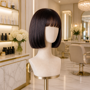 Perruque courte bob en cheveux humains Remy vietnamiens, Lace Front sans colle, double densité, franges droites, colorée, vente en gros par Senmu Beauty - Product Image 2