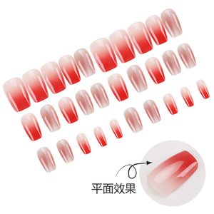 Ongles portables Short Ins Rouge Rose Dégradé Smudge Hot Girl Tips Fini Polyvalent Autocollants pour ongles préfabriqués - Product Image 4