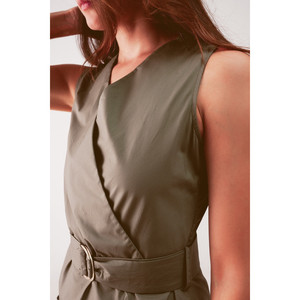 Robe portefeuille avec détail ceinture à nouer en kaki - Product Image 2