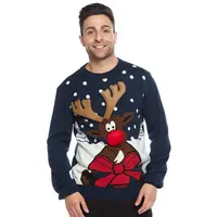 FYB Sweter Pullover Natal Pria, Paling Populer Pola Rajut Kustom Lucu Crew Pasangan Keluarga Jelek Pullover Sweater Natal untuk Pria