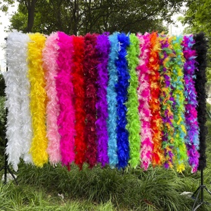 Écharpe longue en plumes de dinde teintes et duveteuses de 2 yards, personnalisée en gros, idéale pour les fêtes, mariages, carnavals et la décoration de costumes de scène - Product Image 1