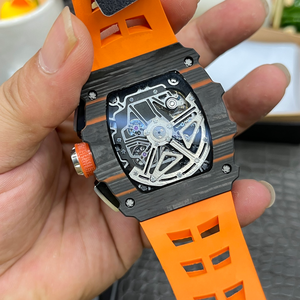 High-quality Tonneau Automatic Chronograph Men's <b>Watch</b> Featuring Carbon Fiber case 40mm Hollow Dial Rubber Strap Mechanical - Product Image 4