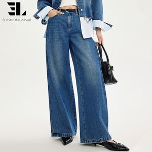 LARSUR Özel Üretim Çevre Dostu Yumuşak Lyocell Bol Paça Kot Pantolon Eskitme Yıkama Düz Kesim Bol Denim Pantolon Kadınlar İçin - Product Image 3