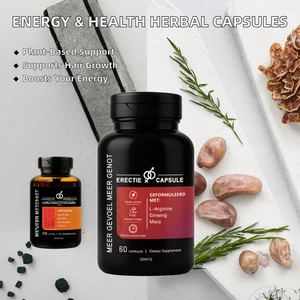 كبسولات مكملات عشبية من الأرجينين والجينسنغ والماكا لتعزيز الطاقة ونمو الشعر للرجال، 60 كبسولة، مكمل غذائي صحي - Product Image 2