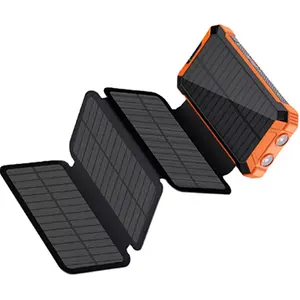 Top Selling Portable power bank solar charger with 4 foldable Solar Panels High capacity waterproof solar power bank