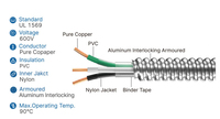 Cable JZD estándar UL 600V tipo MC ( BX) Cable THHN/ THWN cobre puro aluminio enclavamiento blindado 12/2 14/2 10/4 Awg Cable