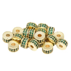 Distanziatori a disco rotondi a due file con micro zirconi cubici (CZ) placcati oro 18k, distanziatori a disco con pavé di diamanti - Product Image 5
