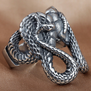 Double Snake <b>Ring</b> Silver Men's Punk Jewelry Geometric Animal Design 213027 - Product Image 3