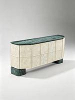 Aparador Geométrico Moderno de Mármol, Mueble Buffet de Piedra Natural de Lujo, Credenza Curva Personalizada para Comedor y Sala de Estar