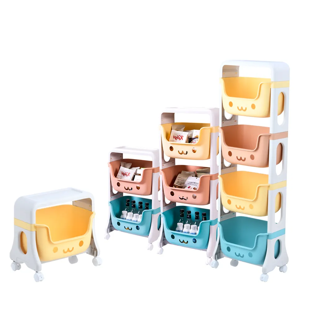 Home DIY 1- 4 Layer Plastic Kids Toy Storage Rack With Wheels ForオーガナイザーToy Snacks