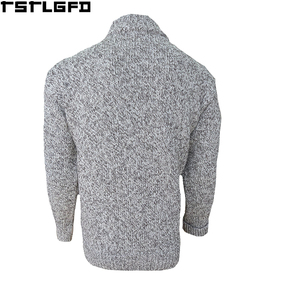 Cardigan zippé en laine britannique tricotée respirante pour homme, col montant, poche poitrine, marron foncé, style streetwear, vente en gros - Product Image 3