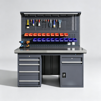 Banc de travail métallique industriel antistatique robuste avec armoire à outils, personnalisable OEM, thermolaqué pour l'assemblage et l'entretien
