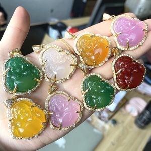 Jialin Juweliersfabriek Groothandel Natuurlijke S925 Zilver Maitreya Agaat Dames CZ roze <span class=keywords><strong>Jade</strong></span> Boeddha hanger ketting - Product Image 2