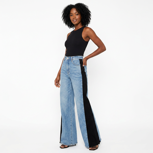 Jeans de Mezclilla de Cintura Alta con Parches en Contraste, Corte Holgado, Largos, Lavados, Estilo Casual Otoñal para Mujer - Product Image 5