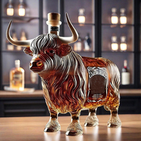 Decantador de Whisky de Vidrio sin Plomo con Forma de Vaca Highland, 350 ml, Botella de Licor con Forma de Animal, Personalizable con Logotipo OEM/ODM, para Venta al Por Mayor