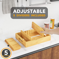 Organisateur de rangement alimentaire moderne en bambou pour garde-manger, avec séparateurs réglables et support de couvercle, boîte de rangement de table en bambou à compartiments