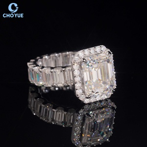Luxury Emerald Moissanite Band <b>Iced</b> Out Solid Sterling Silver 925 Custom Hip Hop Jewelry VVS Moissanite Diamond Wedding <b>Ring</b> - Product Image 3