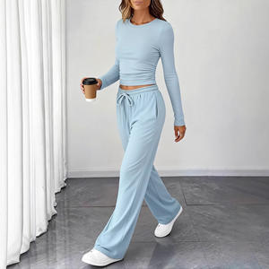 Dropshipping Shopify Womens Slim Fit Casual Set Round Neck Long Sleeve Tracksuit For Sports <b>Yoga</b> Spring Summer Streetwear - Product Image 3