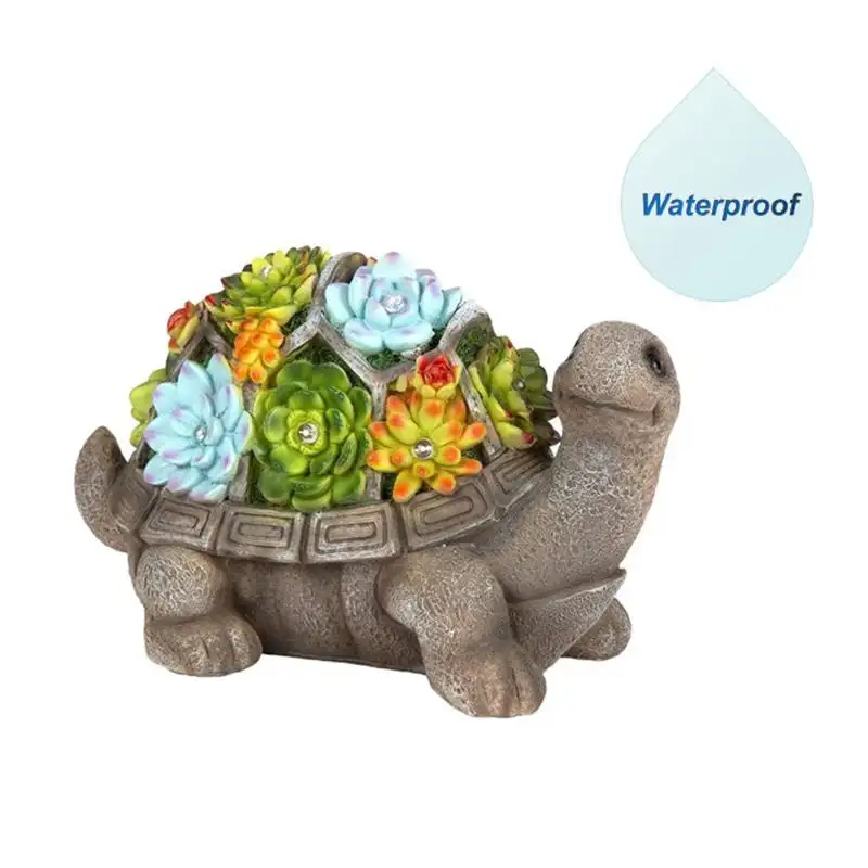 Custom Crafts Resin Outdoor Animal Succulent Statue Decor Turtle Garden Figurine Solar Led Lights