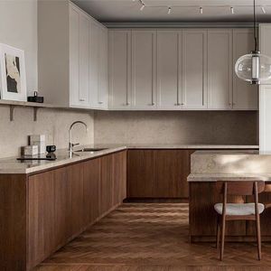 Gabinete de cocina acanalado moderno con diseños fáciles Frentes de cajón de estilo agitador de polímero Manijas ocultas Carcasa de MDF <span class=keywords><strong>Alacena</strong></span> - Product Image 3