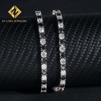 Chaînes Tennis Hip Hop en Argent Sterling 925 avec Moissanite 4MM, Collier et Bracelet Tennis en Diamant de Laboratoire Noir et Blanc 4MM pour Hommes et Femmes