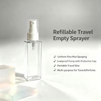 Bouteille carrée en PET de 70 ml avec bouchon à vis pour vaporisateur de parfum, soins de la peau, cosmétiques, bouteilles personnalisées avec logo OEM, emballage