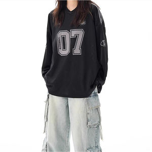 Camiseta de Manga Larga Holgada con Cuello en V, Estilo Jersey, Diseño Vintage, de Alta Gama para Mujer - Product Image 3