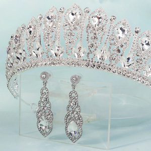 Ensemble de bijoux de mariée LUOXIN avec boucles d'oreilles et couronne en strass, ensemble <span class=keywords><strong>deux</strong></span> pièces pour mariage - Product Image 5