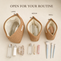 Tas Organizer Kosmetik INS untuk Wanita, Tas Makeup Fashion Poliester Kapasitas Besar, Tas Tangan Anyaman Berkelas Tinggi