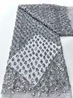 Tissu de dentelle perlée de luxe brodé de sequins, extensible, tissé, respirant, résistant à l'eau, style uni, tissu de mariée à sequins
