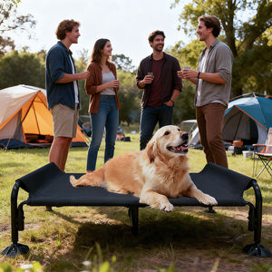 Luxe Moderne Hondenbedje Met Metalen Frame Teslin-Stof Draagbaar En Ademend Milieuvriendelijk Stevig Patroon Verhoogd Huisdierenbed - Product Image 5