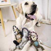 Jouet interactif en peluche couineur pour chien - Jouet à mâcher en corde Lion/Singe/Eléphant pour chiens de taille moyenne et grande