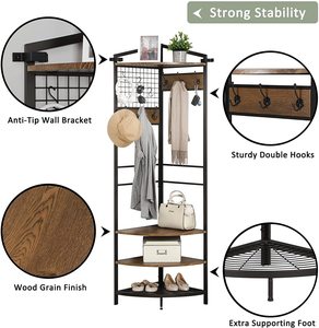 <span class=keywords><strong>Porte</strong></span>-<span class=keywords><strong>manteau</strong></span> d'angle, étagère à chaussures d'angle pour entrée, organisateur d'entrée d'angle <span class=keywords><strong>industriel</strong></span> avec crochets et rangement à chaussures - Product Image 4