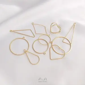 14K altın geometrik çerçeve şekli kolye uçları DIY malzemeleri sevimli alaşım el yapımı küpe kolye aksesuarları bulgular