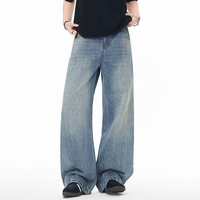 Jeans droits délavés rétro de haute qualité pour hommes et femmes, nouveau design, coupe ample et large