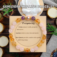 Bracelet unisexe tendance chrétien en pierres précieuses naturelles : Citrine, Quartz Rose, Améthyste – Équilibre, Protection, Guérison – Cadeau