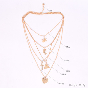 Mujeres corazón ankh Cruz maple leafs faraón egipcio pirámide encantos 5 en 1 multi capas collar <span class=keywords><strong>de</strong></span> Gargantilla - Product Image 4