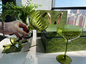 French Creative Medieval <b>Wine</b> Glass Artificially Blown Green Vertical Grain <b>Goblet</b> Retro Glass Cup - Product Image 2