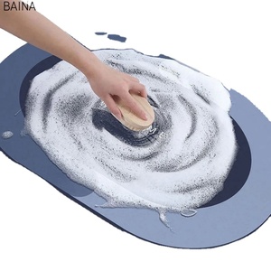 Ensemble de tapis antidérapants en velours cristal, tapis de porte en caoutchouc absorbant l'eau, tapis de sol de salle de bain ovales et carrés, motif uni - Product Image 3