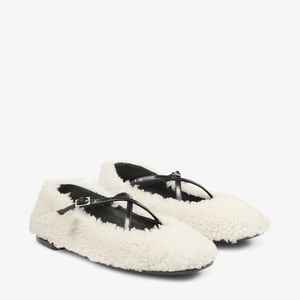 <span class=keywords><strong>Ballerine</strong></span> OEM in shearling con punta tonda e cinturini incrociati con fibbia per donna, all'ingrosso, taglie forti, colore nude bianco, scarpe comode - Product Image 2
