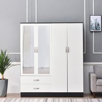 Concept demi-ouverte, avec cintre, lit de chambre à coucher, 4 portes et 2 tiroirs, haute finition brillante, miroir