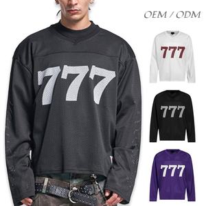 Toptan moda Streetwear Tshirt özel yüceltilmiş baskı restreetwear kollu boş düz örgü hokey formaları spor - Product Image 1