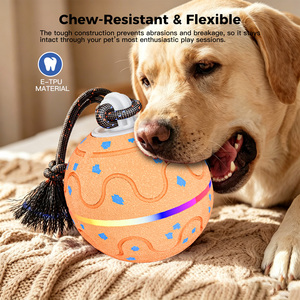 Balle interactive intelligente pour chien, rotation automatique, lumières LED clignotantes, sons d'oiseaux, matériau ETPU, style adorable pour soulager l'ennui - Product Image 1