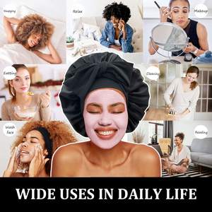 カスタムシルクサテンラップスリーピングダブルレイヤーサテン裏地付きヘアボンネット（タイバンド付き）女性用サテンボンネット（自然な巻き毛用） - Product Image 3